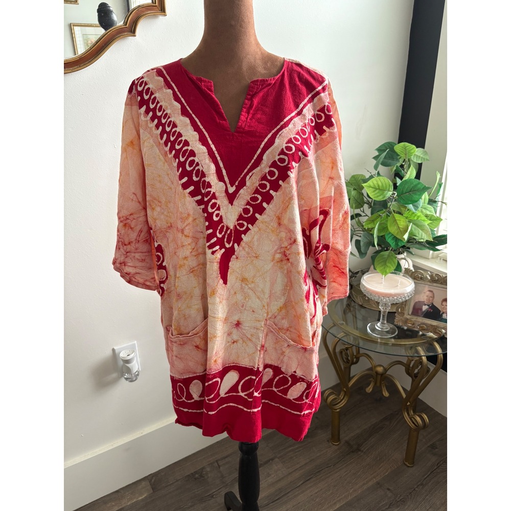 Gypsy Rose‎ Tunic Top Womens Batik Print Bohemian Style Pockets